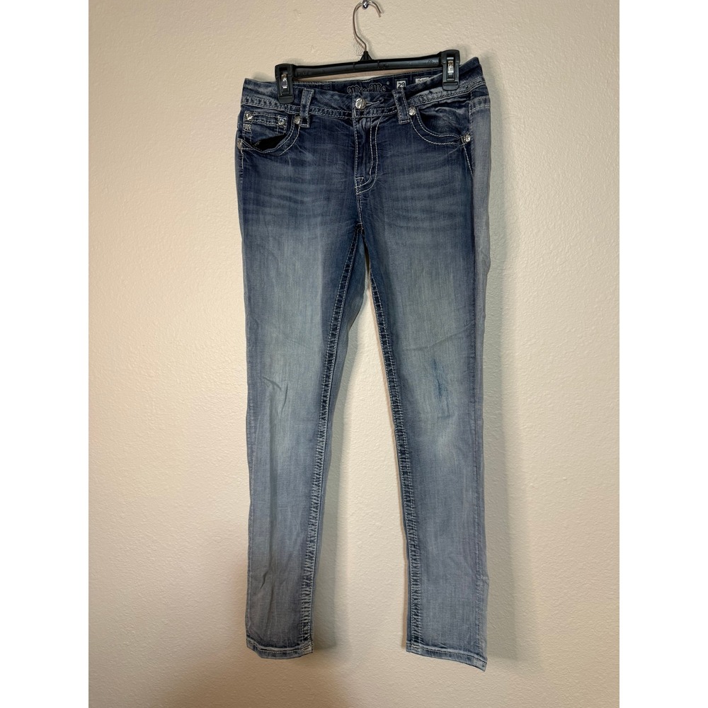 Miss Me Mid Rise Easy Skinny Jeans Light Wash Embellished Cross JE8554ESR Sz 29